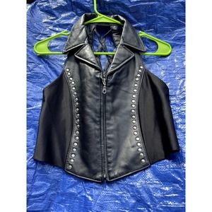 Black leather vest with studs size M